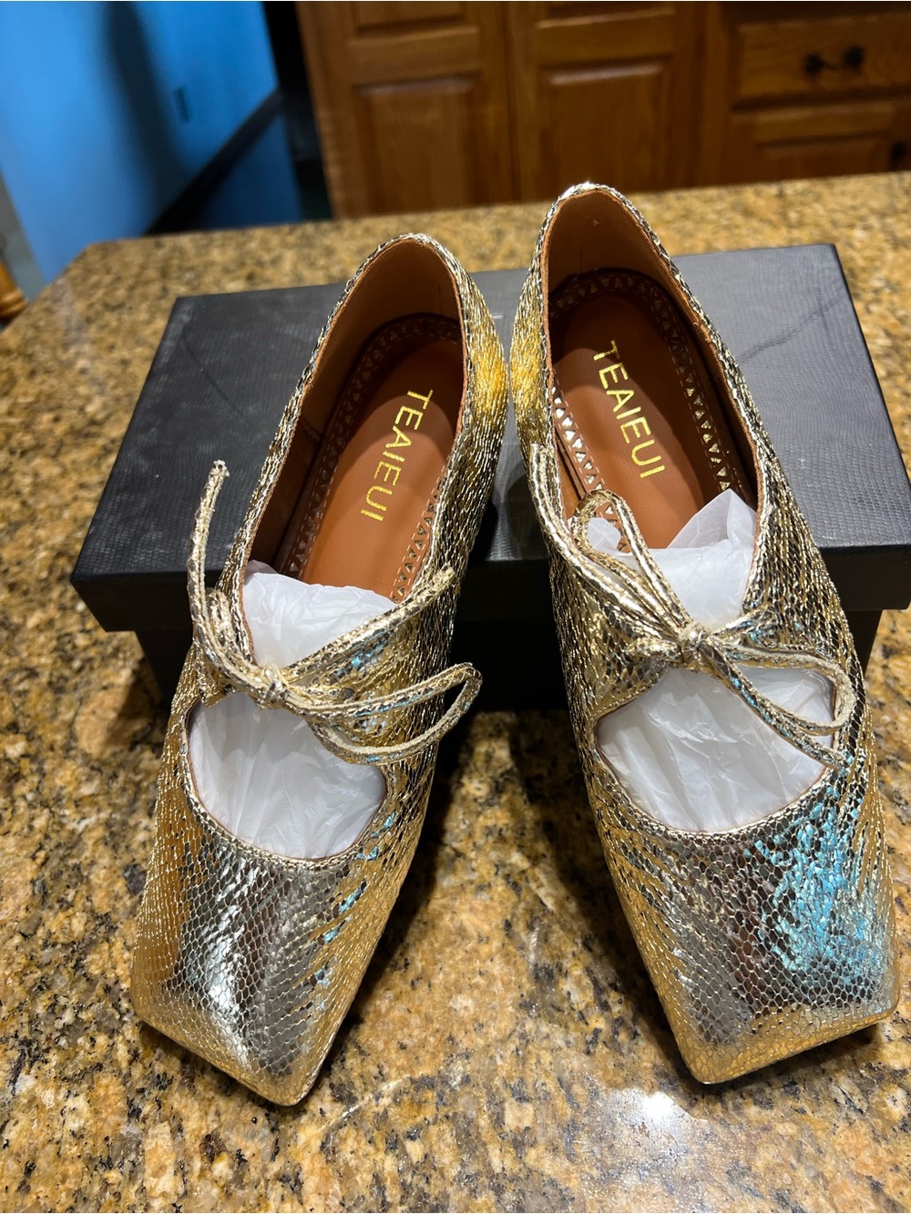 Metallic Gold Lace-Up Women’s Flats